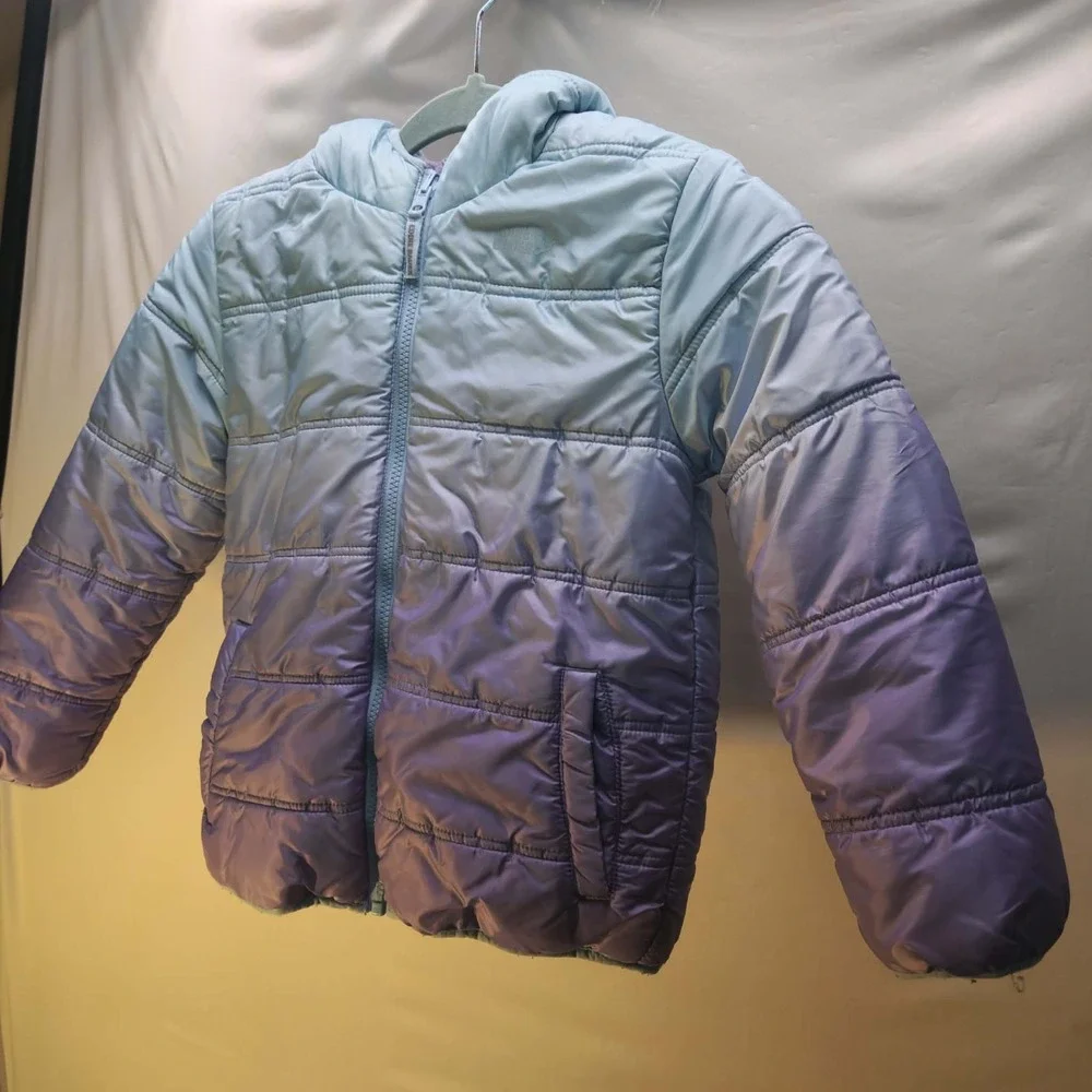 Eddie Bauer Girls Reversible Purple Sherpa Ombre Puffer Jacket Size S 7/8